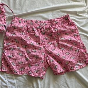 Pink Patterned Drawstring Mens Swim Shorts